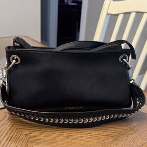 Calvin Klein Black Chain-Trim Shoulder Bag